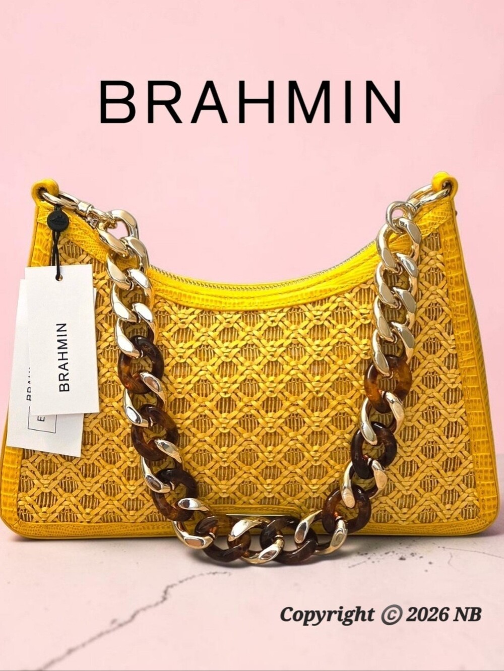 BRAHMIN Mod Esme Leather Shld Bag - Vivid Yellow Sunshadow + Dustbag NWT $330
